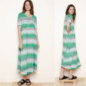 Raquel Allegra Women's Christy Drama Maxi Dress Green Gray Stripe Jersey